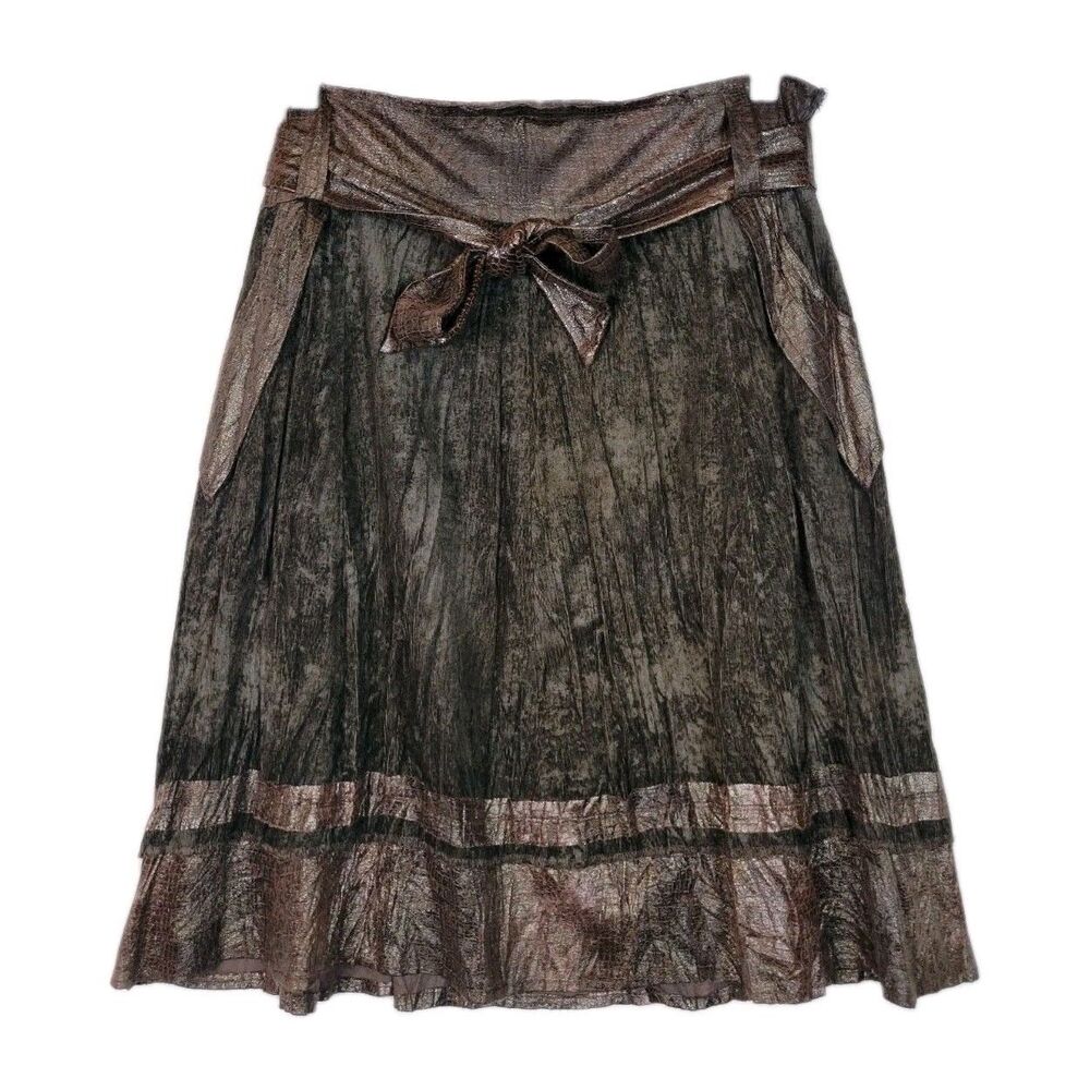 Vintage Womens Knee Length Skirt Size 31 Brown Fairy Grunge Boho Mixed Media